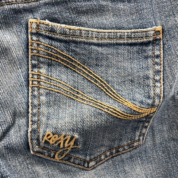Roxy Womens Jean Shorts Size 3 Embroidered Blue Denim Cuffed Casual Stretch Y2K - Picture 11 of 14